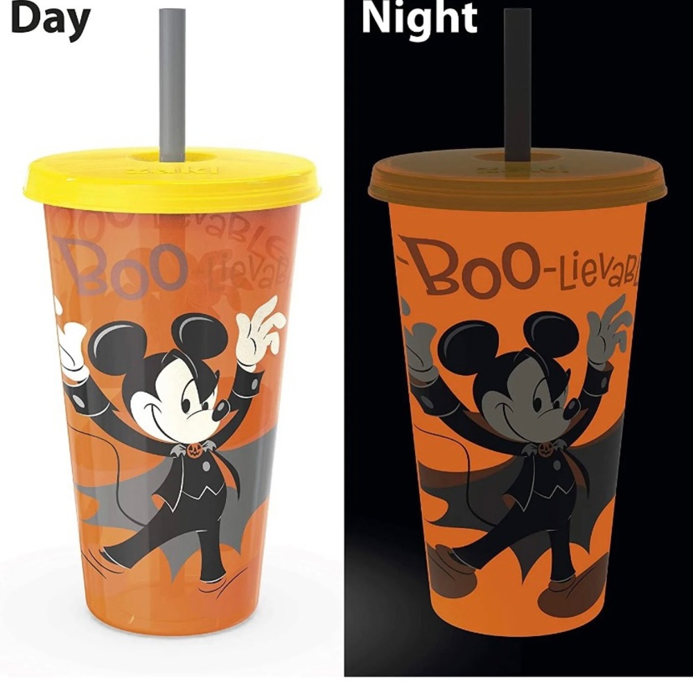Disney Plastic Cup with Lid and Straw for Travel Cold Drinks, Halloween 2 pcs